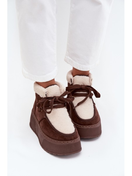 Women's snow boots on platform with fur brown Florivelle