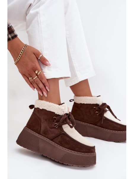 Women's snow boots on platform with fur brown Florivelle