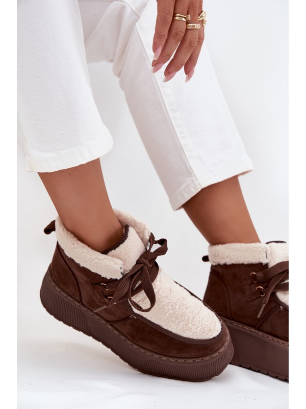 Women's snow boots on platform with fur brown Florivelle