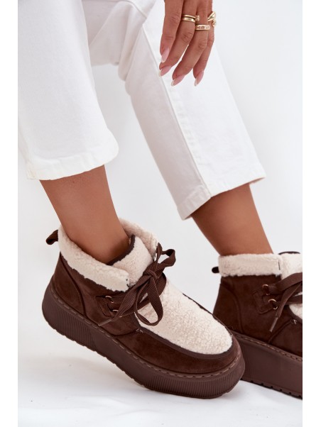 Women's snow boots on platform with fur brown Florivelle