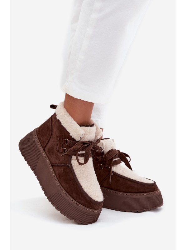 Women's snow boots on platform with fur brown Florivelle