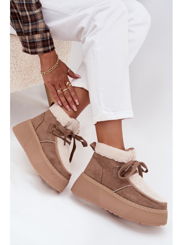 Women's Snow Boots on Platform with Fur Beige Florivelle