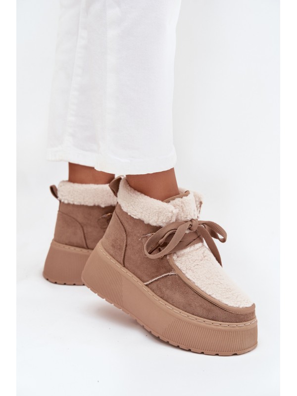 Women's Snow Boots on Platform with Fur Beige Florivelle