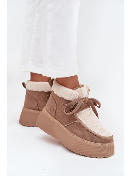 Women's Snow Boots on Platform with Fur Beige Florivelle