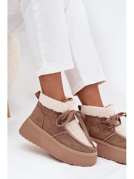 Women's Snow Boots on Platform with Fur Beige Florivelle