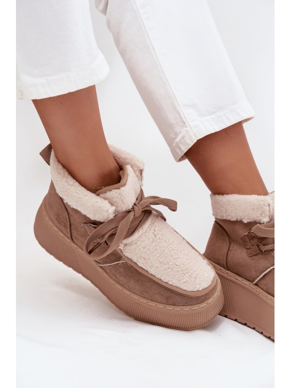 Women's Snow Boots on Platform with Fur Beige Florivelle