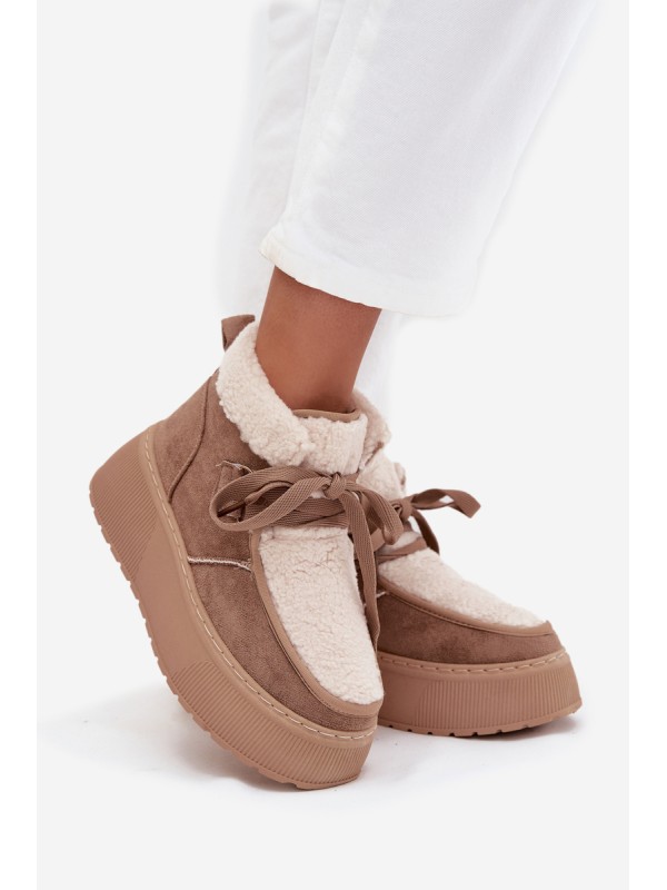 Women's Snow Boots on Platform with Fur Beige Florivelle