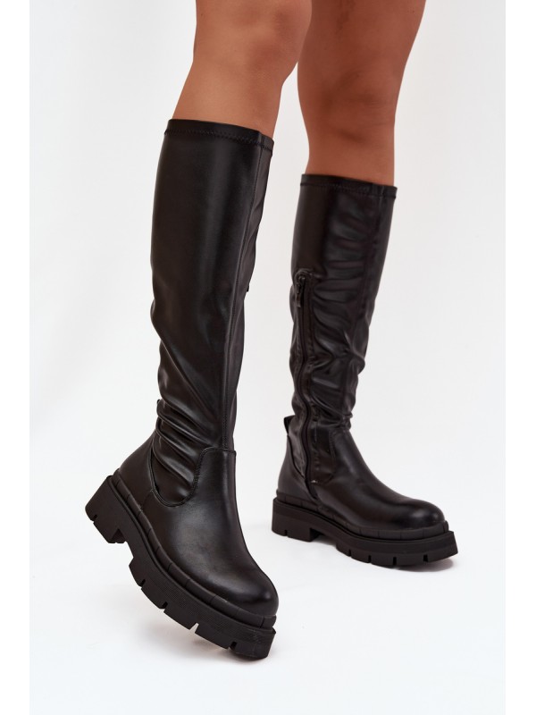 Women s platform boots made of eco leather black Marivelle