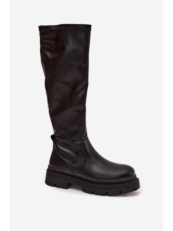Women s platform boots made of eco leather black Marivelle