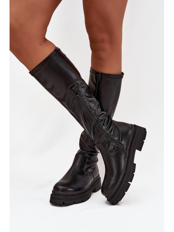 Women s platform boots made of eco leather black Marivelle