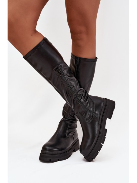 Women s platform boots made of eco leather black Marivelle