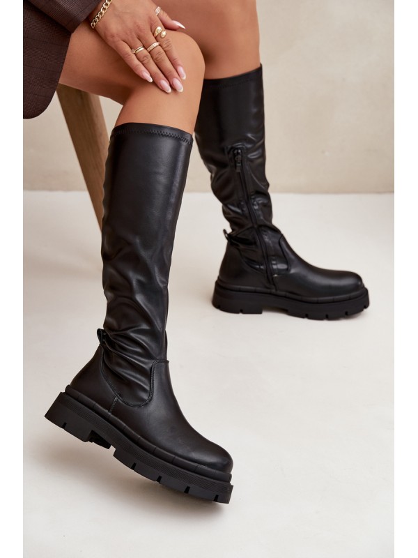 Women s platform boots made of eco leather black Marivelle