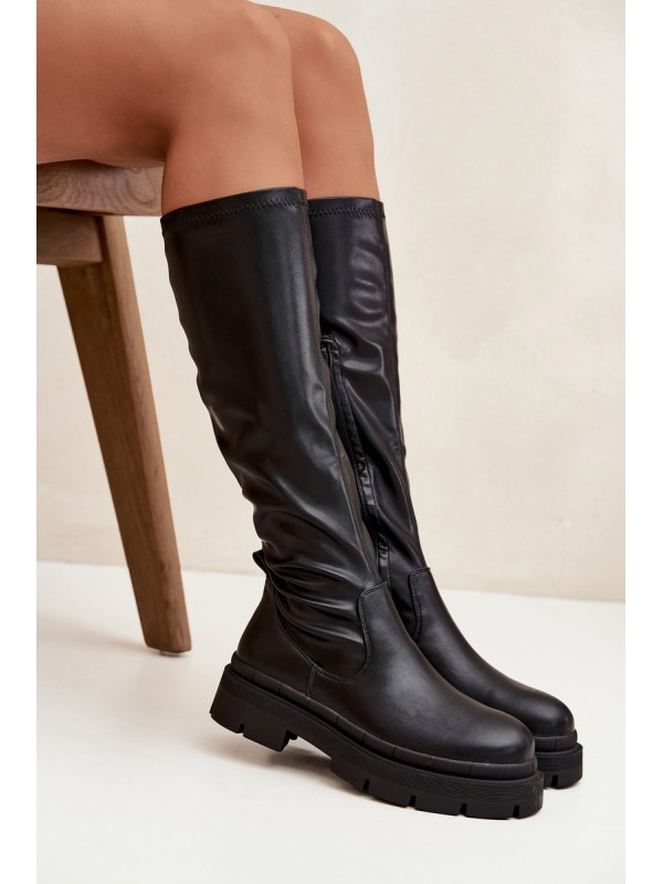 Women s platform boots made of eco leather black Marivelle