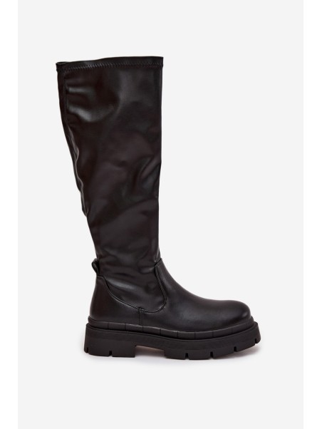 Women s platform boots made of eco leather black Marivelle