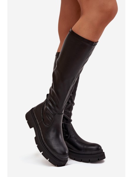 Women s platform boots made of eco leather black Marivelle