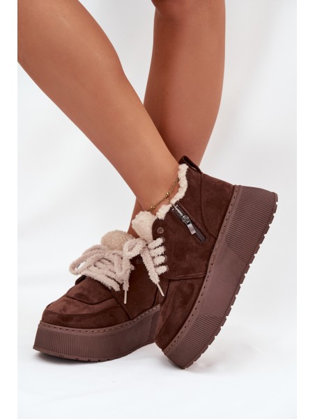 Women's Snow Boots On Platform With Shearling Type Lamb Brown Luma
