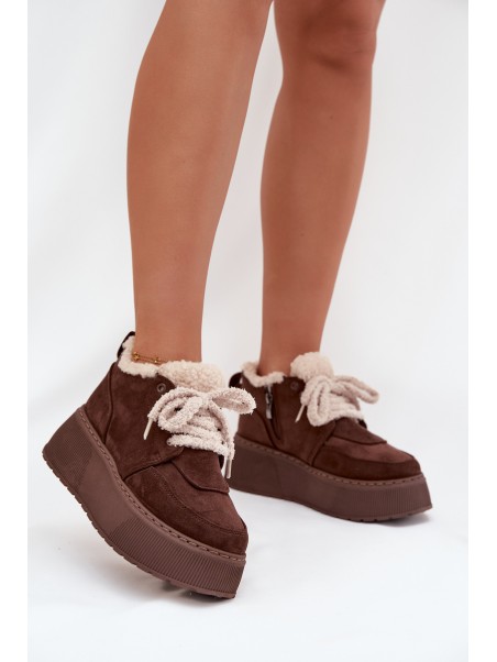 Women's Snow Boots On Platform With Shearling Type Lamb Brown Luma