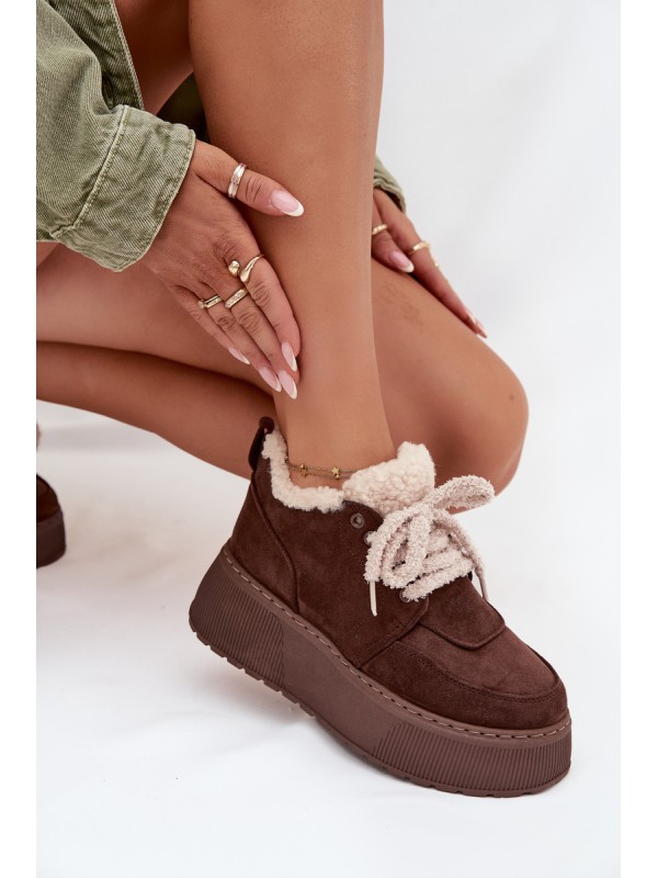 Women's Snow Boots On Platform With Shearling Type Lamb Brown Luma