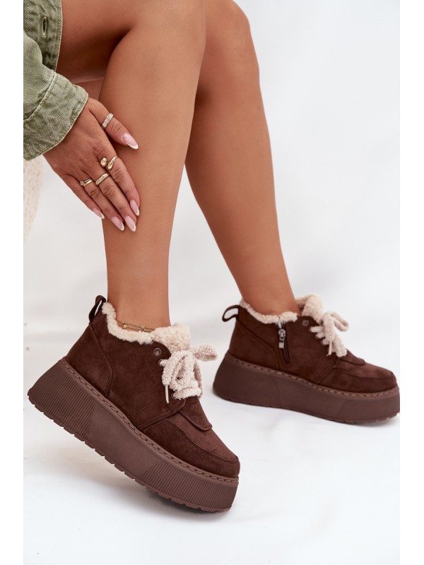 Women's Snow Boots On Platform With Shearling Type Lamb Brown Luma