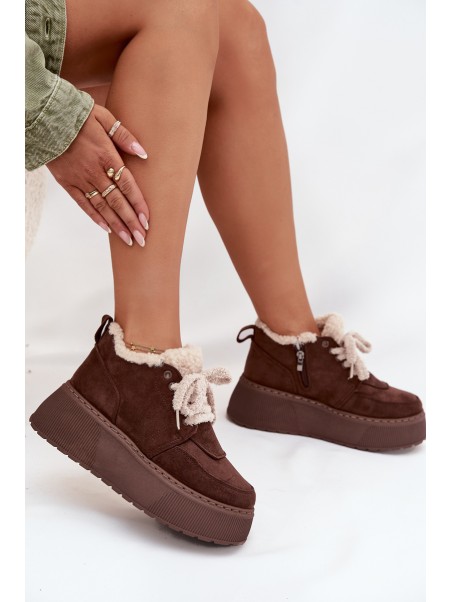 Women's Snow Boots On Platform With Shearling Type Lamb Brown Luma