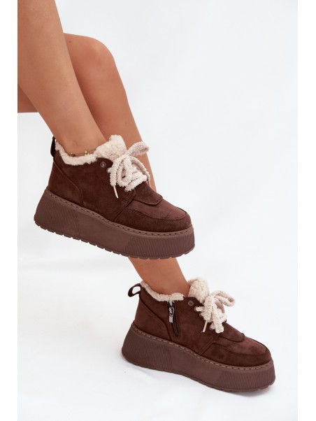 Women's Snow Boots On Platform With Shearling Type Lamb Brown Luma