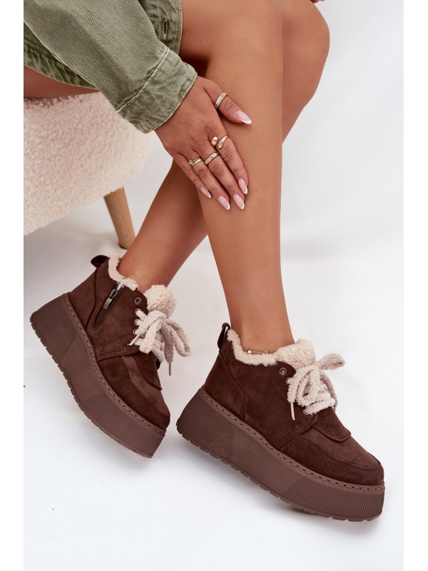 Women's Snow Boots On Platform With Shearling Type Lamb Brown Luma
