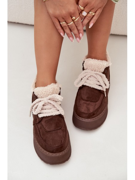 Women's Snow Boots On Platform With Shearling Type Lamb Brown Luma