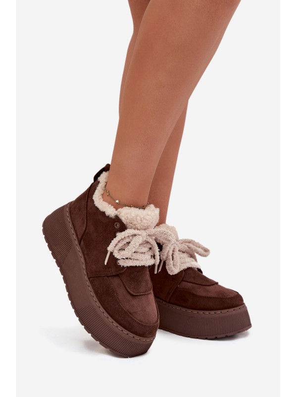 Women's Snow Boots On Platform With Shearling Type Lamb Brown Luma