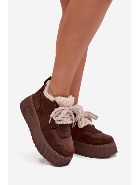 Women's Snow Boots On Platform With Shearling Type Lamb Brown Luma
