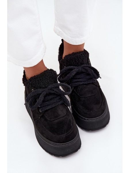 Women's Snow Boots On Platform With Sheepskin Lining Sheep Type Black Luma