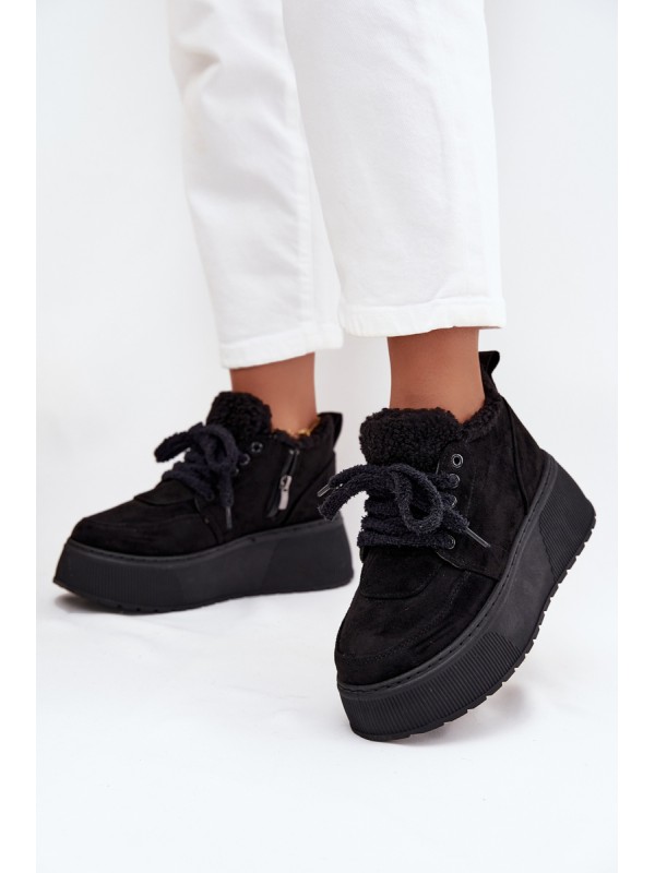 Women's Snow Boots On Platform With Sheepskin Lining Sheep Type Black Luma