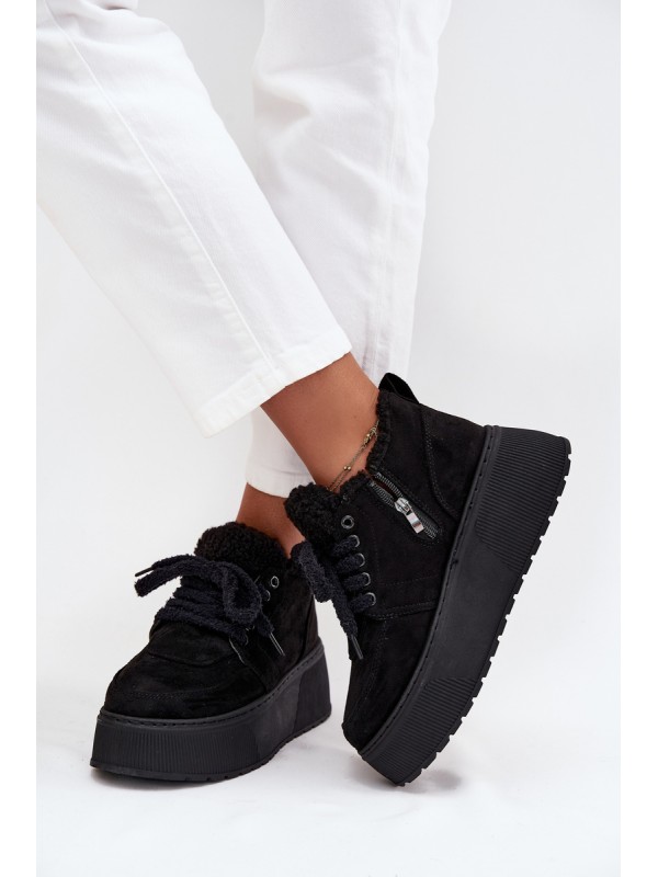 Women's Snow Boots On Platform With Sheepskin Lining Sheep Type Black Luma