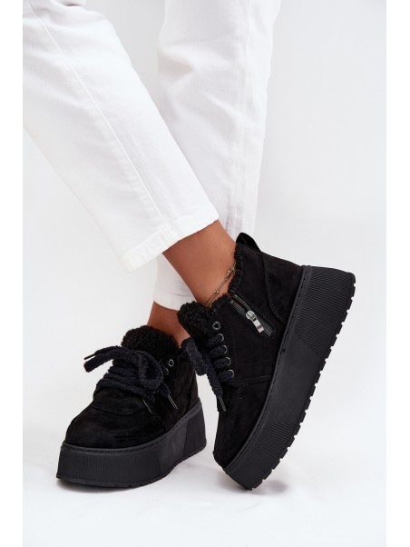 Women's Snow Boots On Platform With Sheepskin Lining Sheep Type Black Luma