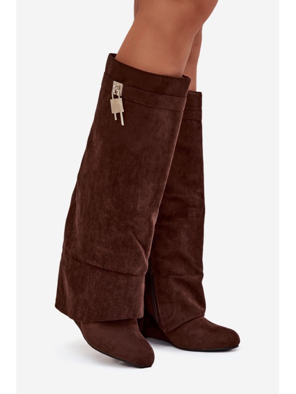 Women's Platform Boots with Strap and Silver Detail Chocolate Korivelle