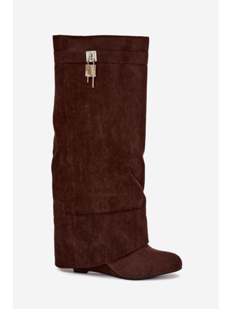 Women's Platform Boots with Strap and Silver Detail Chocolate Korivelle