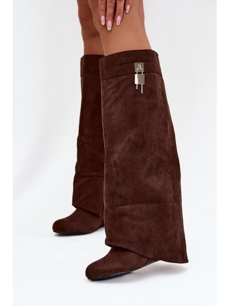 Women's Platform Boots with Strap and Silver Detail Chocolate Korivelle