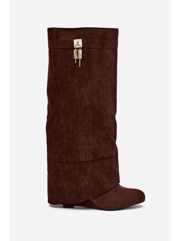 Women's Platform Boots with Strap and Silver Detail Chocolate Korivelle