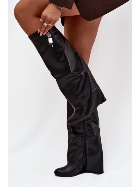 Women's Platform Boots With Strap And Silver Detail Eco Leather Black Korivelle