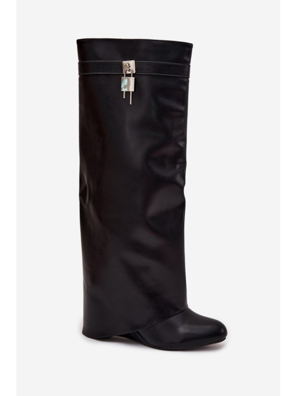 Women's Platform Boots With Strap And Silver Detail Eco Leather Black Korivelle
