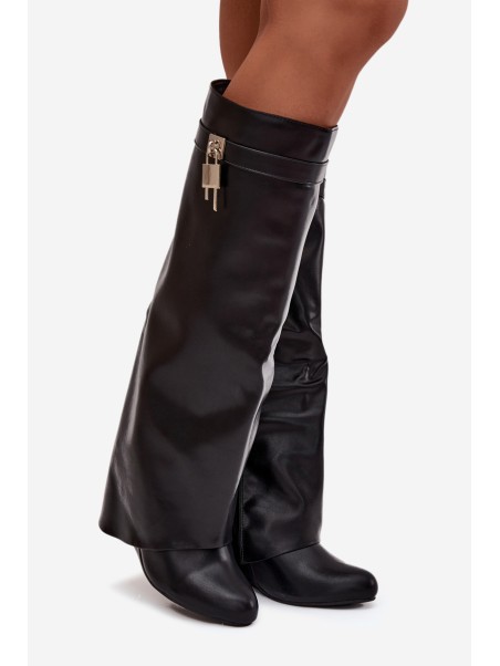 Women's Platform Boots With Strap And Silver Detail Eco Leather Black Korivelle
