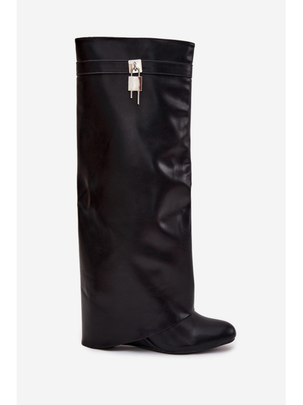 Women's Platform Boots With Strap And Silver Detail Eco Leather Black Korivelle