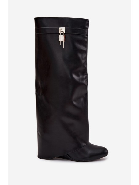 Women's Platform Boots With Strap And Silver Detail Eco Leather Black Korivelle