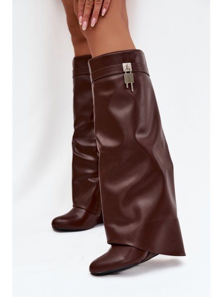 Women's Platform Boots with Strap and Silver Detail Eco Leather Brown Korivelle