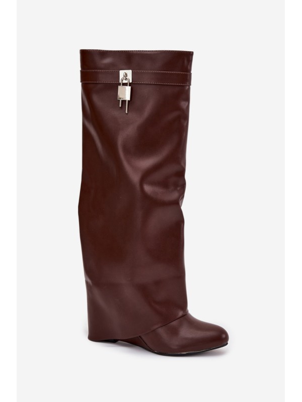 Women's Platform Boots with Strap and Silver Detail Eco Leather Brown Korivelle 2