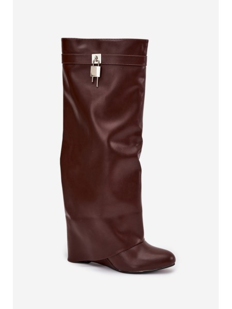 Women's Platform Boots with Strap and Silver Detail Eco Leather Brown Korivelle