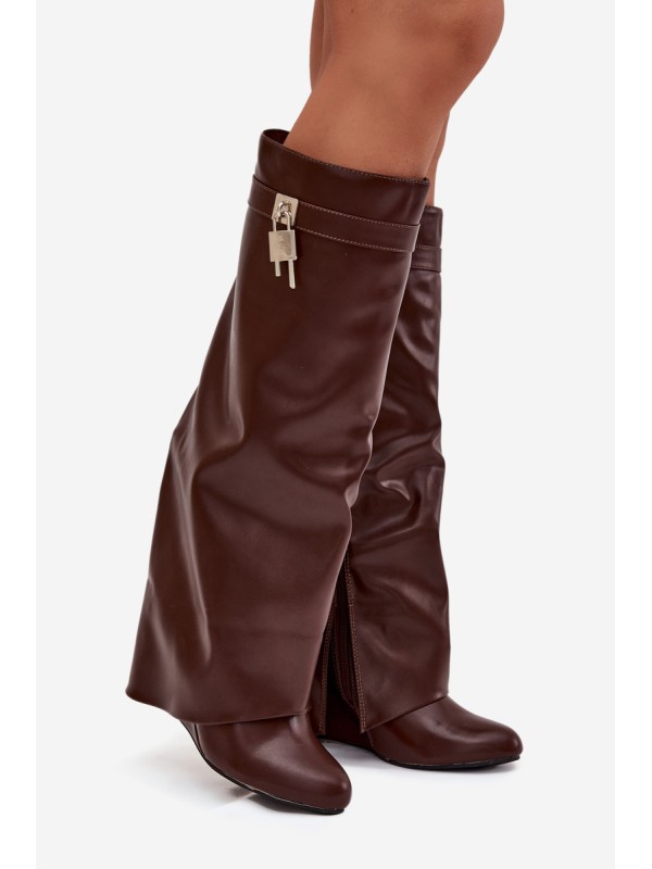 Women's Platform Boots with Strap and Silver Detail Eco Leather Brown Korivelle
