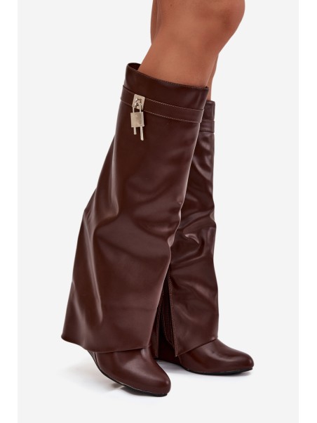 Women's Platform Boots with Strap and Silver Detail Eco Leather Brown Korivelle