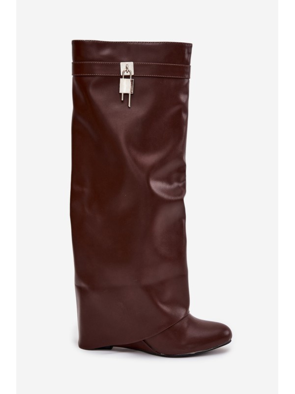 Women's Platform Boots with Strap and Silver Detail Eco Leather Brown Korivelle
