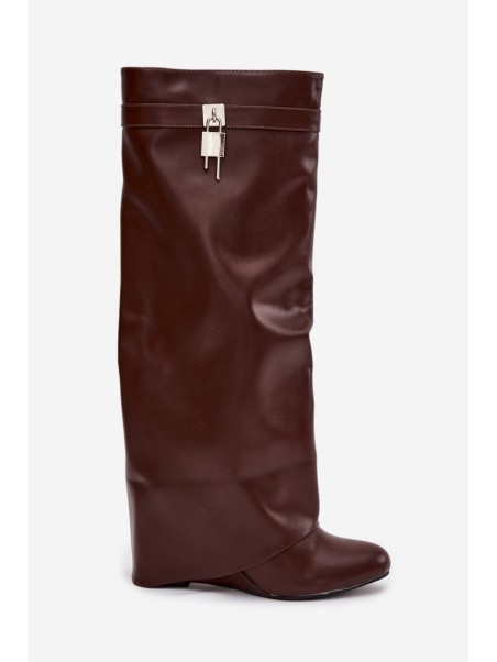 Women's Platform Boots with Strap and Silver Detail Eco Leather Brown Korivelle