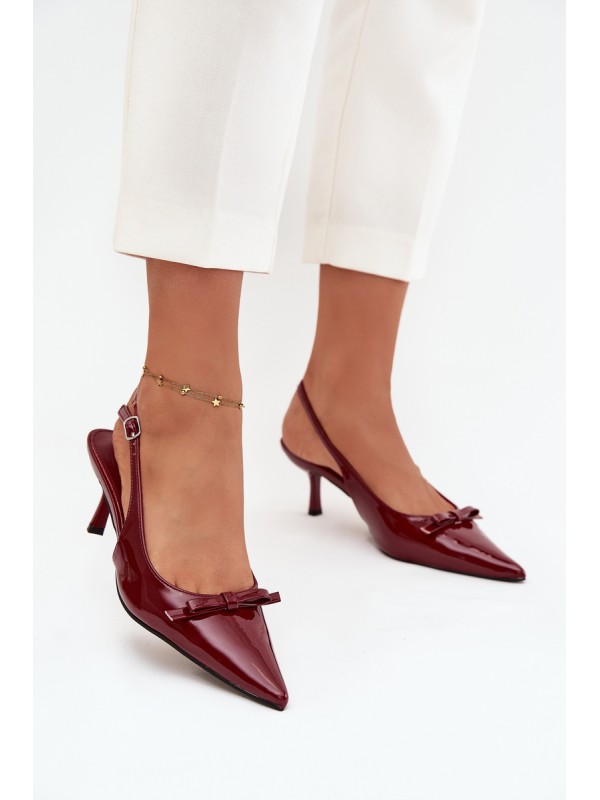 Patent leather pumps with heel with bow burgundy Olvena